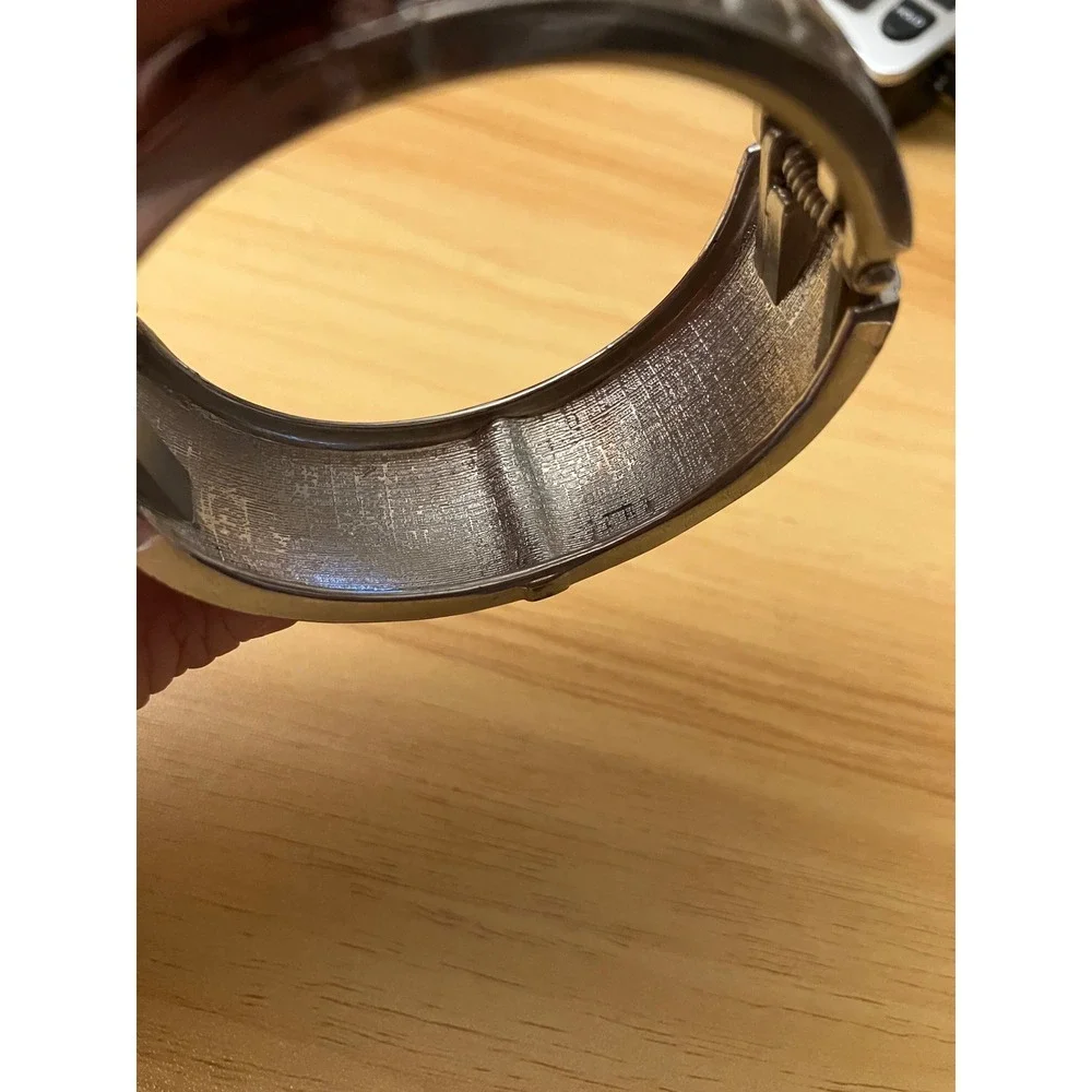Vintage Silver-Tone Hinged Bangle Bracelet with‎ Rhinestones